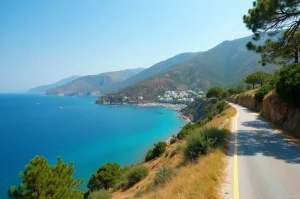 Παραλιακός δρόμος στη Σάμο με θέα σε κόλπο του Αιγαίου